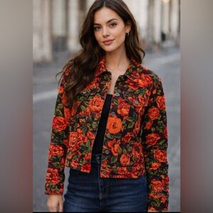 Isaac Mizrahi Live! Floral Print Cotton / Spandex Button Front Jacket. Sz 6. EUC